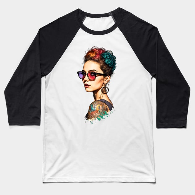 Captivative Inked Lady Baseball T-Shirt by ALM Artbox